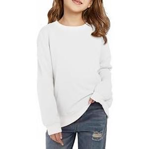 Haloumoning Girls Crewneck Sweatshirts Kids Casual Long Sleeve Loose Tops Fall Comfy Lightweight Pullovers (120, White)