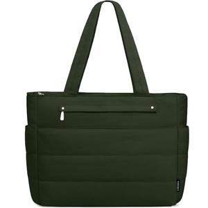 Tote Bag for Women Lightweight Quilted Puffy Shoulder Bag with Storage | Work Travel Everyday Handbag for Gym Shopping, Olive Green