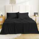 Twin XL Sheet Set - 3 Piece Silky Soft Breathable Bed Sheet & Pillowcase Set, 16" Deep Pocket Hotel Luxury Wrinkle Free Easy Care Bedding Sheets, Black