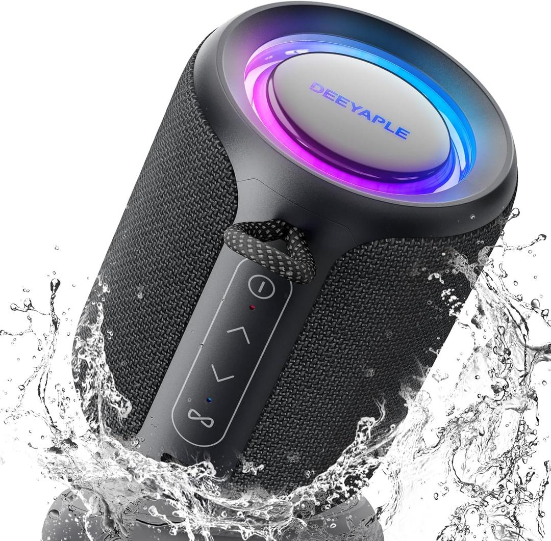 Bluetooth Speaker Wireless,IP67 Waterproof & Dustproof Portable Speaker with Lights, 15W Loud Stereo Sound, 2500mAh Battery All Day Playtime, TWS Pairing, BT5.3, Home/Party/Outdoor/Beach (Black)