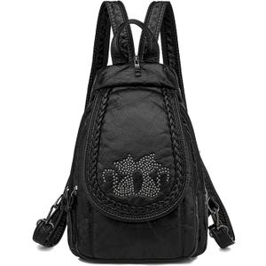 Small Backpack for Women PU Leather Women's Mini Backpacks Purse Waterproof Stylish Daypack Fashion Black Rucksack Handbags Bags with Cute Kitten Pattern (Black-cat-1)