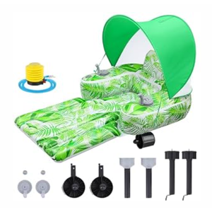 Motorized Pool Float for Adults with Canopy, Inflatable Pool Lounger with Dual Motors, Cup Holders, Foot Pump, Raft Holds up to 220lb, Electric Floaty for Lake Summer Water