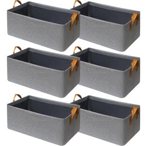 SNWDN 6 Pack Closet Cloth Storage Bins for Shelves, Medium Storage Baskets for Shelves, Fabric Bins for Closet organization with Handles Gray 15''L x 10''W x 8''H (Grey)