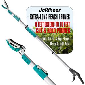 JARDINEER Lightweight Tree Pruner Extendable, 6-10ft Tree Trimmers Long Handle Pruner, Ergonomic Grip Long Reach Pole Pruning Shear and Stable Fruit Picker Pole