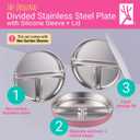 Stainless Steel Divided Plates + Silicone Sleeve and Storage Lid | Baby, Toddler, Kids | Dinner & Snack Plates | 2 Pack