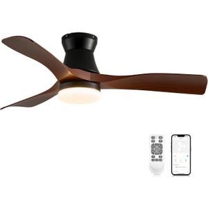 42 Inch Ceiling Fans with Lights and Remote, Low Profile Ceiling Fan,Black and Brown Grain Indoor Ceiling Fan with Quiet Reversible DC Motor,6 Wind Speeds,Chandelier Ceiling Fan For Bedroom, Medium