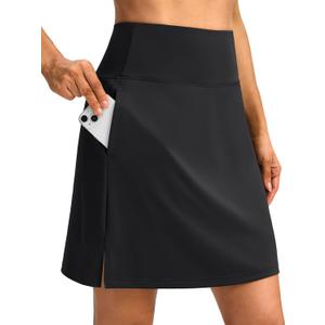 SANTINY 18" Skorts for Women 3 Pockets High Waist Long Athletic Tennis Skirt Golf Skort for Casual Summer Travel (Large, Black)