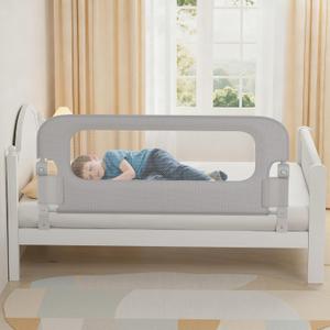 NUTIKAS Baby Bed Rail Guard for Toddlers - 70" Toddler Bed Rails for Twin, Full, Queen, King Bunk Size Bed Swing Down Bedrail Extra Tall Child Safety Side Railing Guards for Kids Gray