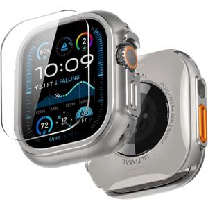ULTIMAL Metal Case Compatible with Apple Watch Ultra 3/2/1 49mm with Back Cover, Military Grade Shockproof Protective Case, Rugged Cover for iWatch 49mm (Silver)