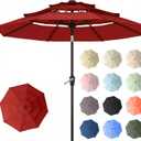 10ft Patio Umbrella, 3 Tier Outdoor Market Table Umbrellas with 8 Fiberglass Ribs and Push Button Tilt, Windproof, Vented Canopy, UV Protection for Deck, Pool, Backyard