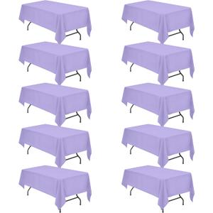 BRILLMAX 10 Pack Lavender Tablecloths 60 x 102 Inch for 6ft Rectangle Tables - 150 GSM Polyester Fabric, 15" Standard Drop, Water, Stain & Wrinkle Resistant Cloth Cover for Wedding Dining Buffet