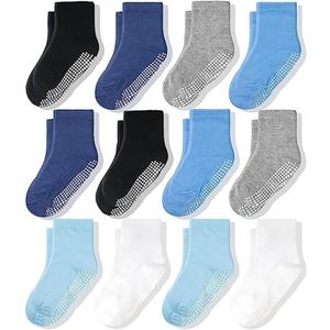 CozyWay Kids Socks With Grippers Non Slip Crew Grip Socks for Girls and Boys Soft Comfy Cotton Unisex - 12 Pack, 3-5T