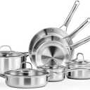 ROVSUN 11-Pcs Stainless Steel Cookware Set, Tri-Ply Pots and Pans Set, Non-Toxic Kitchen Set, PFOA & PTFE Free, Full Clad Frying Pans, Saucepans, Saute Pan & Stock Pot, Compatible for All Cooktops