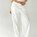 Verdusa Women's Ultra Low Waist Straight Leg Pants Casual Loose Trousers with Pockets (White, L)