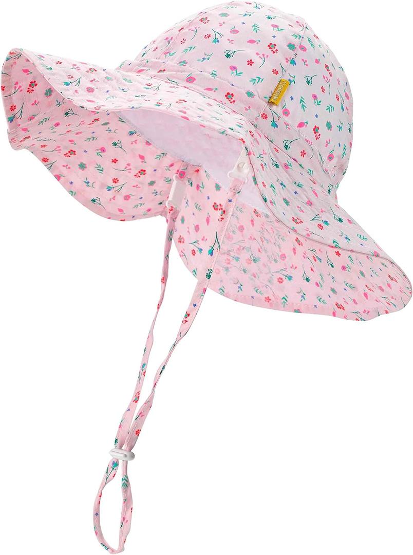 Baby Girls Sun Hat Cute Flower Toddler Summer Outdoor Infant Beach Wide Brim Flowers and tie dye (6-24 Months, Colorful Flower)