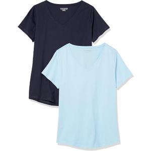 Women's Classic-Fit 100% Cotton Short-Sleeve V-Neck T-Shirt  Pack of 2 (Large)