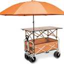 Foldable Outdoor Vendor Cart with Canopy, Heavy-Duty Mobile Street Food Display Stand with Lockable Wheels, Portable Utility Wagon for Market, Camping, Beach(Orange,94cm/37in)