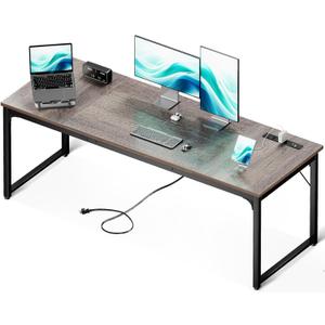 Coleshome 71 x 24 Inch Computer Desk with USB Ports, Large Office Desk, Long Study Student Writing Desk, Grey Oak