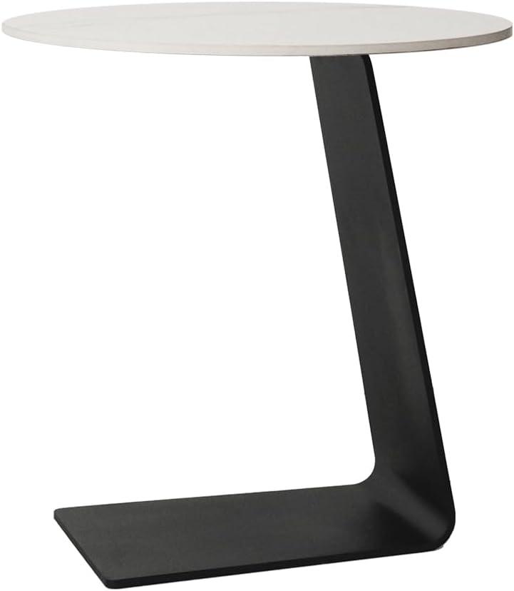 Cre Cra Side Table with Marble Top Metal Black C Shaped End Table Modern Sofa Side End Table Coffee Round Side Desk for Couch Living Room Bedroom