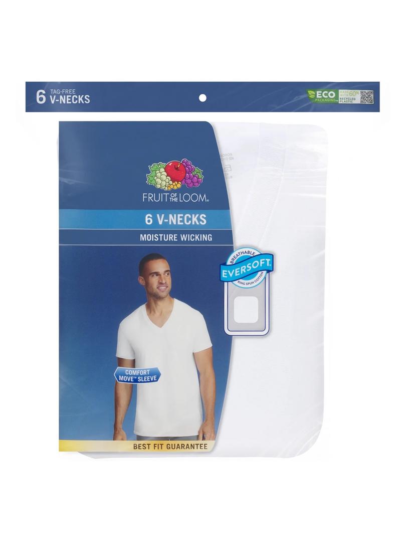 Fruit Of The Loom 4 Pack Tag-Free V-Necks, Size Small 34-36in