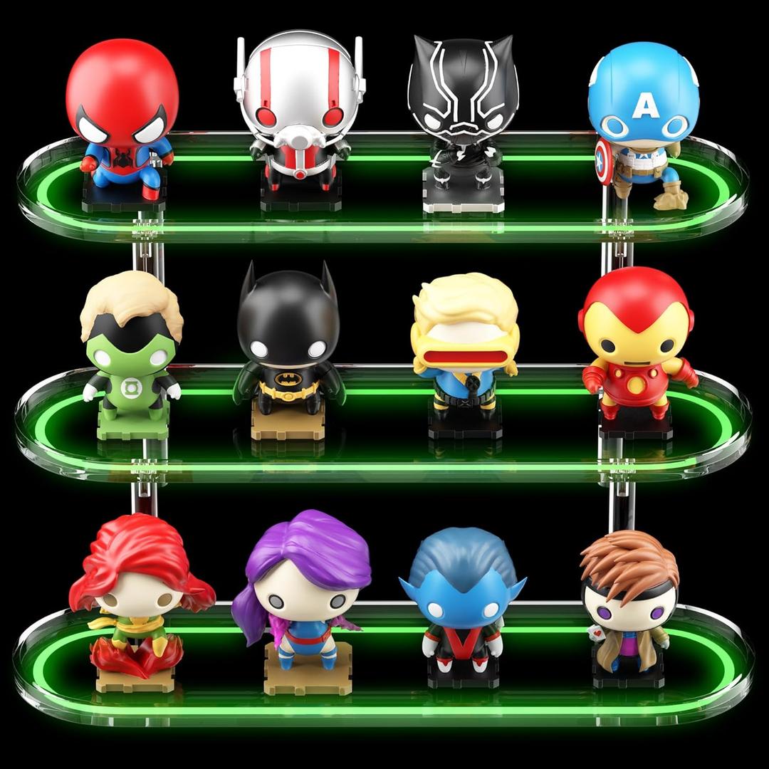 Acrylic Riser Display Shelf for  Funko-POP Figures, Floating Shelves Display Ledge for Organizer and Decoration, Collectibles Display Stands Showcase, Glowing at night