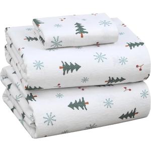 RUVANTI Flannel Sheets Twin Size - 100% Cotton Double Brushed Twin Sheets Set, Deep Pockets 16 Inches, All Seasons Breathable & Extra Soft Bed Sheets, Warm & Cozy, 3 Piece, Berry & Pine