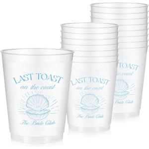 Baderke 16 Bachelorette Party Cups Last Toast on the Coast Clear Frosted Plastic Cute Bach Party Drinkware Reusable Cups Supplies Bridal Shower Favors Engagement Decorations Gift(16oz, Blue Shell)