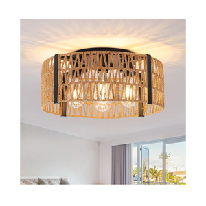 Rattan Ceiling Light Fixture 4-Light Farmhouse Ceiling Light 17.7" Boho Flush Mount Ceiling Lights for Dining Room Kitchen Bedroom Living Room, E26 Base (Not Included Blub)