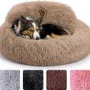 PetJett Calming Medium Dog Bed - 30'' Round Dog Beds - Washable Dog Bed - Anti-Slip Super Soft Fluffy Plush Donut Bed, Anti-Anxiety Premium Comfort Pet Bed, Fits Dogs up to 45 lbs - Beige