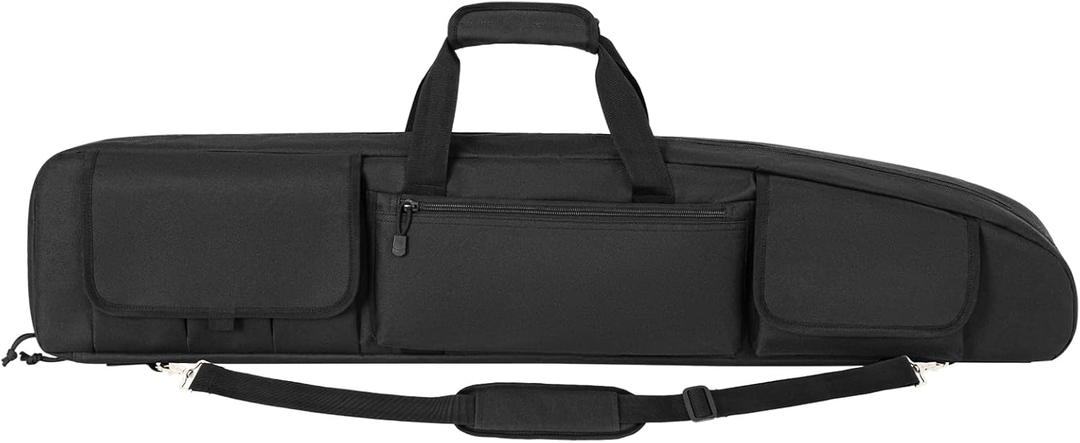 DULCE DOM Double Rifle Case, 38 42 44 inch Soft Gun Tactical Bag for Shooting Range, Movable Divider for 1 or 2 Gears, Multiple Magazine Pouches & Accessory Bags (Black)