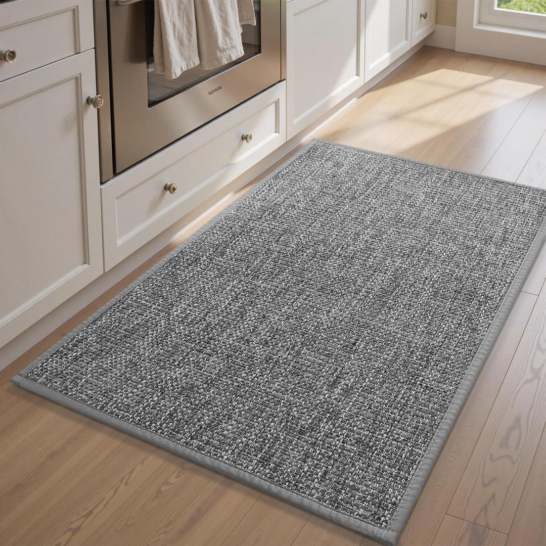 PADOOR Kitchen-Rugs Non Slip Washable, Kitchen-Mats for Floor Super Absorbent Kitchen Floor Mat, Rubber Backing Kitchen Runner Rug, Comfort Standing Mats in Front of Sink 20"x32" Grey