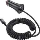 [Apple MFi Certified] Syncwire iPhone Car Charger 32W Super Fast Car Phone Charger Cigarette Lighter USB Car Adapter with Build-in 5FT Coiled Lightning Cable for Apple iPhone 14/13/12/11/XR/Max, iPad