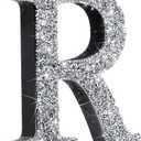 Qunclay Silver Crystal Diamond Bling Letters Crushed Diamond Decoration Wooden Glitter Letter with Screw and Hooks Rhinestone Gift for Wedding Y2k Mcbling Bedroom Wall Decor(Letter R,5.7"l X 5.7"w)