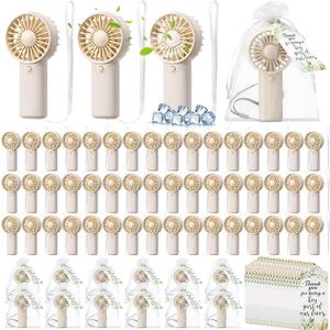 Rossesay 50 Set Wedding Mini Fans for Guests Portable Fan Handheld Bridesmaid Gifts Battery Operated Fans with Thank You Cards Organza Bags Small Summer Makeup Fan for Bridal Shower Wedding Gift