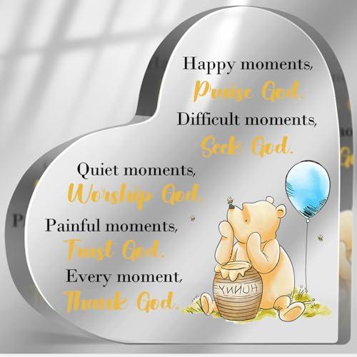 Religious Gifts for Women Faith, Winnie Bible Verse Decorative Sign for Sister Mom Friend, Christian Home Office Desk Winnie Decor, Faith Acrylic Hearts Plaques Keepsake Paperweight