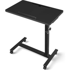 Adjustable Overbed Bedside Table, Hospital Bed Table with Wheels, Portable Rolling Desk, Mobile Small Standing Desk, Rolling Laptop Stand, Computer Cart (23.62inch)