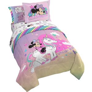 Jay Franco Disney Minnie Mouse Unicorn Dreams 7 Piece Full Bed Set - Includes Reversible Comforter & Sheet Set Bedding - Super Soft Fade Resistant Microfiber - (Official Disney Product)
