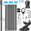 BONWIN Black Flag Pole Kit for Outside House, 7 FT Thickened Stainless Steel Wall Mount Flagpole for 3x5'/4x6' Flag, 1" Anti-Wrap Spinning Flag Ring Clips & 2-Position Bracket Holder for Porch Yard