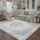 PureCozy Gray Area Rug 5x8 Washable Living Room Carpet Vintage Non Slip Soft Bedroom Indoor Office Retro Grey Low Pile Thin Oriental Medallion Large Rug for Dining Room Bathroom Kitchen