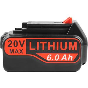 Futurebatt [1Pack] 6.0Ah HIGH OUTPUT Long-lasting 20V Lithium Battery for Black and Decker 20 VOLT LB20 LBX20 LBXR20 LBXR20B LBXR2020 LBX4020 LB2X4020 LST220 Tool Battery
