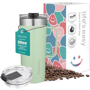 Life's Easy 20oz Stainless Steel Mug w/Handle - Double Wall Insulated Travel Tumbler w/Flip Lid - Leak Proof Tumbler-Thermal Cup for Coffee, Tea & More - Keep Hot & Cold Drinks (Mint Green, 20 oz)