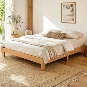 Queen Bed Frame, 11.5 Inch Solid Wood Platform Bed, Natural Pine