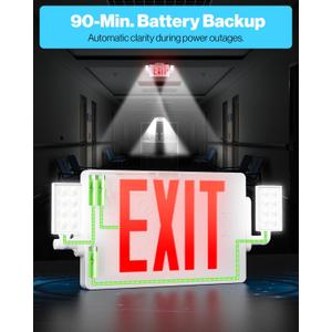 Sunco 2 Pack Exit Signs With Emergency Lights, Two Adjustable LED Lights With Backup Battery, Red, 94V-0 Fire Resistant, 120-277V, Wall Or Ceiling Mount, Commercial Grade Double Sided UL (White)