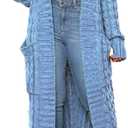 Womens Stylish Cable Knit Dual Chunky Cardigan with Pockets (X-Large, Cardigan-lake Blue)