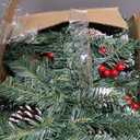 TigeJoy 9FT Prelit Christmas Garland with Warm LED Timer Lights, Frosted Pine Garland with Red Berries & Long Cedar Pinecones, 8 Modes 3AA Battery Operated Xmas Decor for Fireplace Doorway Porch