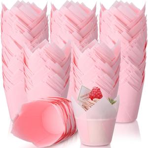 600 Pcs Tulip Cupcake Liners for Baking Muffin Liners Printed Baking Cups Holders Greaseproof Wrappers Decoration for Cupcake Bouquet Birthday Party Wedding Bride Shower (Light Pink)