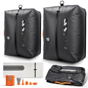 Vacuum Travel Bags with Pump, 2 Pack 34L Space Saver Vacuum Compression Bags for Travel Luggage Suitcase Backpack, Waterproof & Reusable Vacuum Packing Cubes for Clothing2Pcs+Pump)