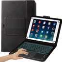 TouchPad Keyboard case for 9",9.7",10.1",10.2",10.5",10.9",11" Tablets,2-in-1 Bluetooth Wireless Keyboard with Touchpad,7 Colors Backlit & Leather Folio Cover(Black)