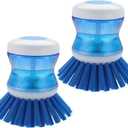 Dish Brush with Soap Dispenser for Dishes Pot Pan Kitchen Sink Scrubbing, Blue 2pcs