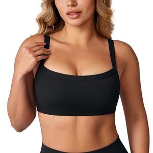 UNISSU Hugcurve Adjustable Sports Bra Square Neck Wireless Padded Yoga Workout Tops Black X-Large 